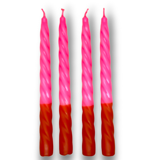 4er Set Swirlkerze rot & neonpink