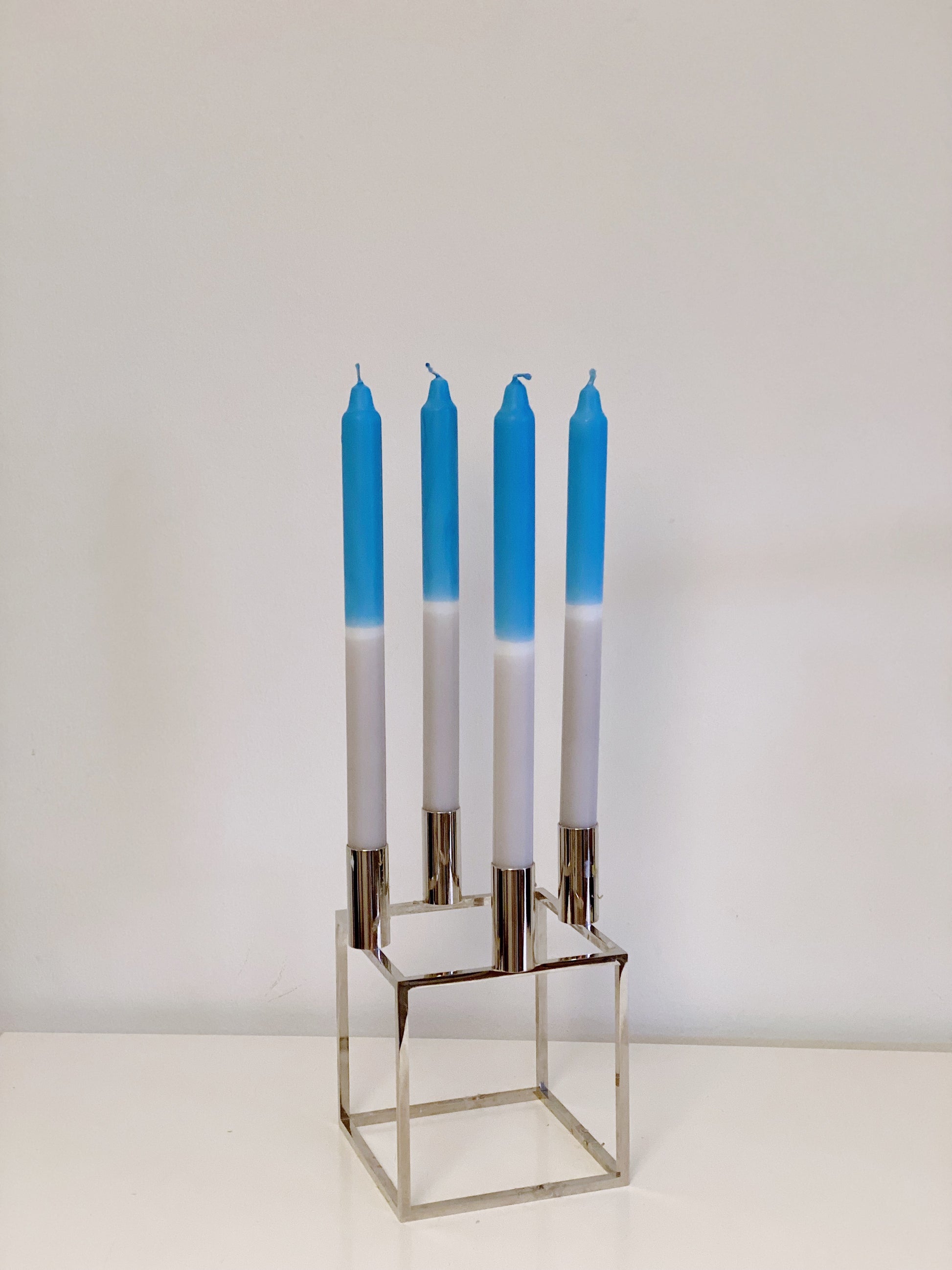 Dip Dye Stabkerze grau & hellblau