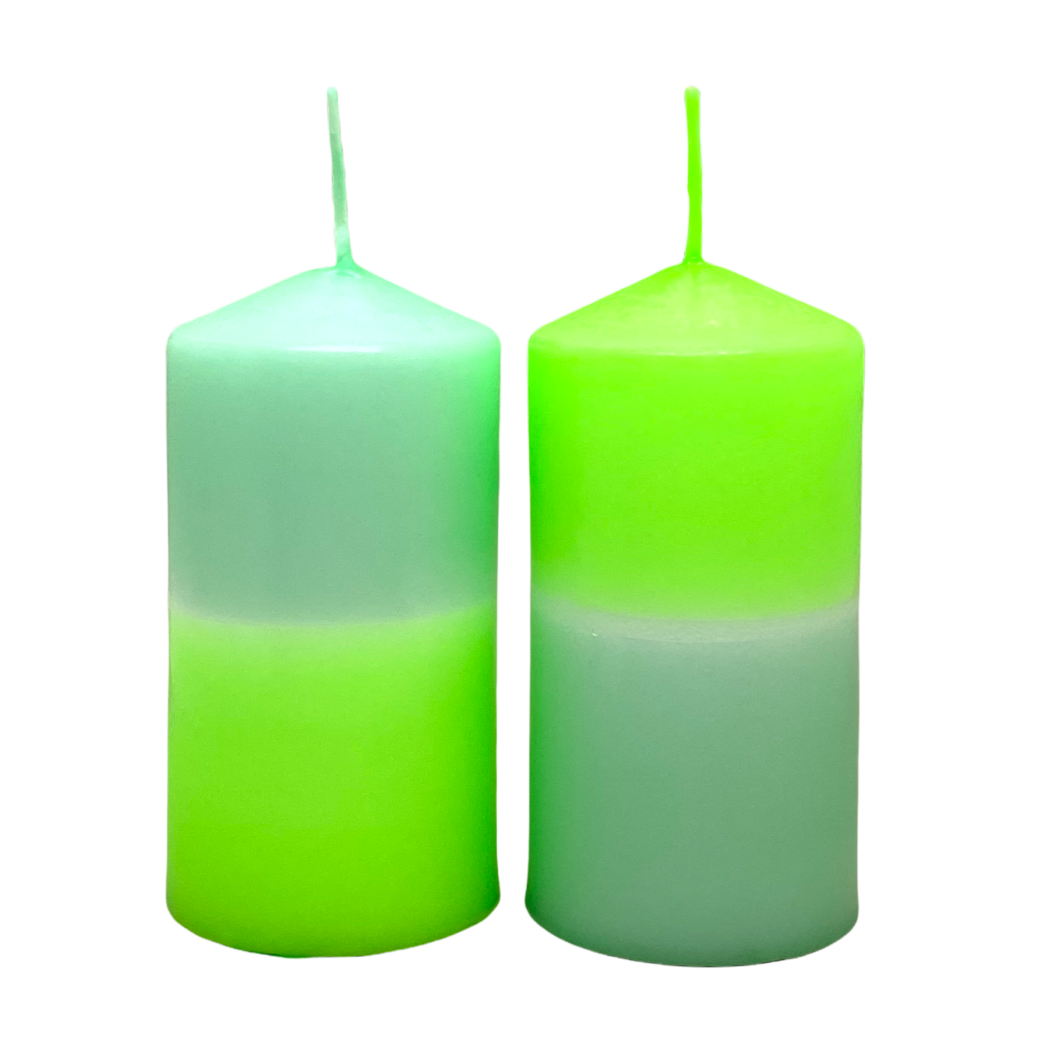 Dip Dye Stumpenkerze 2er-Set neongrün & mint